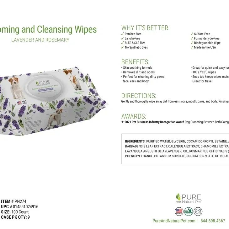 Grooming and Cleansing Wipes by Pure and Natural Pets